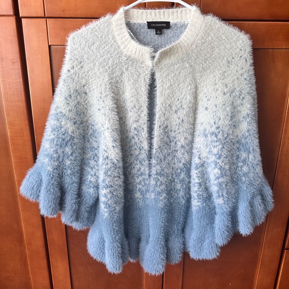 Chic Blue and Cream Women's Poncho - Picture 1 of 5